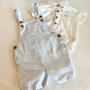 Tommy Bahama Baby 18M Seersucker Overall Set Bow Tie Onesie Coastal Classic
